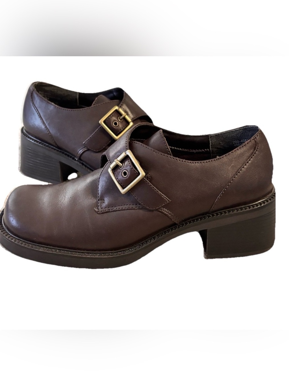 Vtg 90’s Y2K Chunky  Brown Leather Square Toe Block Heel Shoes Size 7 M